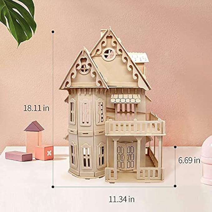 3D WOODEN PUZZLES, 3D WOODEN PUZZLES FOR ADULTS, 3D WOODEN PUZZLE HOUSE,3D PUZZLE WOODEN GOTHIC HOUSE - DIY CRAFT KIT FOR BEDROOM AND SHELF DECORATION, CREATIVE HOME DECOR GIFT - Image 2
